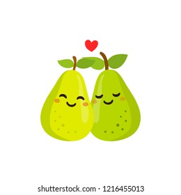 Romantic Valentine's Day Card. Cute Characters. Vector Illustration. Cartoon style. Funny pun quote. Pears.