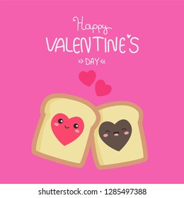 Romantic Valentine's Day Card. Cute Kawaii Characters. Vector Illustration. Cartoon style. Funny pun quote. Toasts