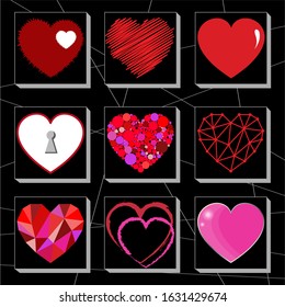 Romantic Valentine's Day Card with the different hearts. 