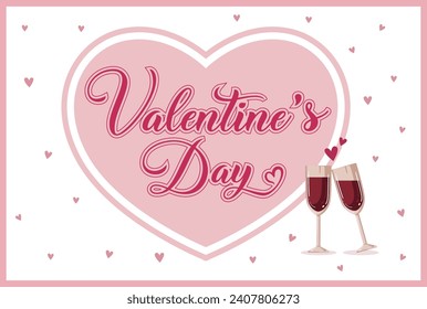 Romantic Valentines Day card. February 14th, holiday greeting card. Vector illustration.