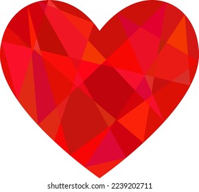 Romantic Valentines day card with heart in low poly style isolated in transparent background