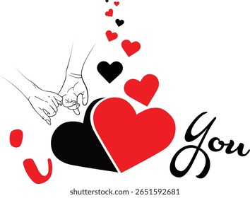 Um romântico cartão de Dia dos Namorados ilustração com corações vermelhos e símbolos de amor