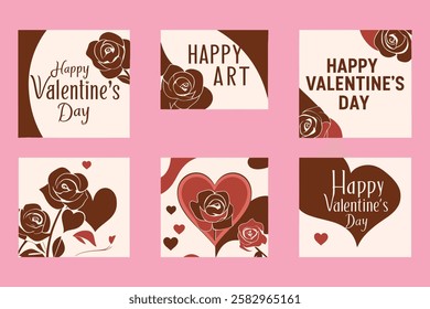 Romantic Valentine's Day Card Set: Beautiful Floral Heart Designs with Sophisticated Typography. Perfect for Ads, Posters, Covers More