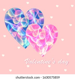 Romantic Valentine's Day card with two hearts on pink background. For holiday design, happy birthday greeting card, wedding invitation, mother day and more. There is a place for the author's text.