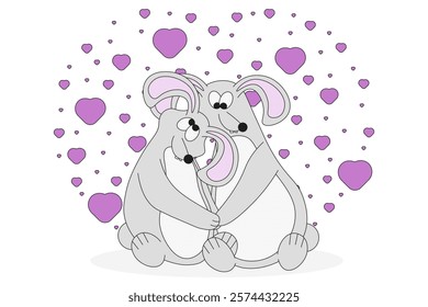 Romantic Valentine's Day clip art template design. Couple weird bunny in love. Lovesick vector animals. Simple flat style bunny can used Valentine card poster postcard cover print.