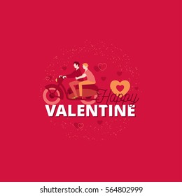Romantic valentine's day design with gay couple. Two men riding on motorbike. Vector graphic for greeting cards, poster design, blog illustrations, print design and more