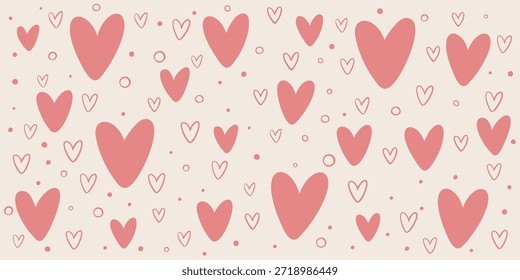 Diseño romántico del día de San Valentín con Formas repetitivas sobre fondo rosa. Gráfico de Vector simple para tarjetas de felicitación, envoltura de regalo, Elementos de decoración de impresiones textiles.