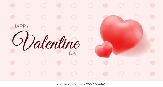 Romantic Valentine's Day design template two red hearts on a soft pink background with heart patterns. love-themed cards, social media, and festive digital content