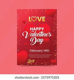 Romantic Valentine's Day flyer with Red Hearts and Geometric Backgrounds.