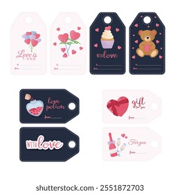 Romantic Valentine's Day Gift Tag. Love concept. Isolated Illustrations. EPS 10