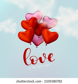 Romantic Valentine's Day greeting card. Realistic 3D vector heart shape illustration. 