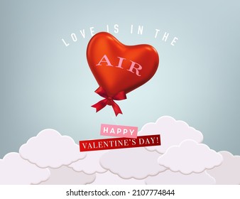 Romantic Valentine's Day greeting card. Realistic 3D vector heart shape illustration. 