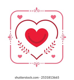 Romantic Valentine's Day greeting card with an elegant border featuring hearts and decorative elements. Perfect for creating love-themed designs, greeting cards, and festive holiday messages.