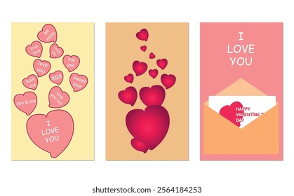 Romantic Valentine's Day Greeting Cards. Flat cartoon speech text pack for Valentine's day.Love idea concept