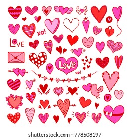 Romantic Valentine's Day hearts doodle illustrations. Graphic elements for Valentine's Day cards and wedding invitation
