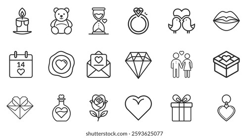 Romantic Valentines Day Icon Set . Vector	