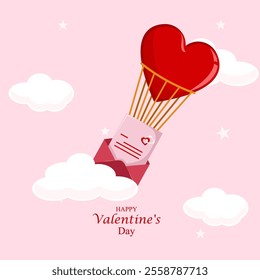 Romantic Valentine's Day illustration featuring heart-shaped balloons and soft pink background, perfect for greeting cards, wallpapers, and decorations.

