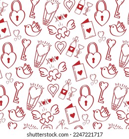 Romantic Valentines Day Pattern In Doodle Style
