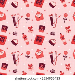 Romantic Valentine's Day Pattern with Hearts and Love Symbols