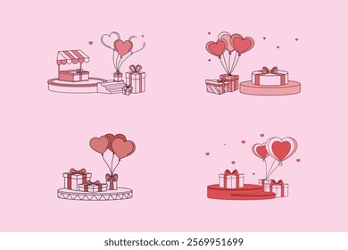 Romantic Valentine's Day Podium with Gift Boxes  Heart Balloons