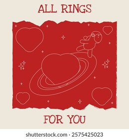 Romantic Valentine's Day poster cover template design. Cosmic love concept. Creative wedding vector illustration. EPS 10