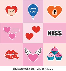 Romantic Valentine's Day Sticker Set
Love-Themed Vector Illustration Collection
Trendy Pink Greeting Card Templates
Cute Holiday Design Element Pack
February 14 Decorative Icon Bundle