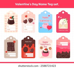 A romantic Valentine's Day tag illustration design. A chocolate-adorned name-tek. Vector illustration design.