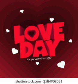 Romantic Valentine's Day typography illustration with heart shapes.