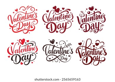 
Romantic Valentine's Day Typography and Ornament Elements