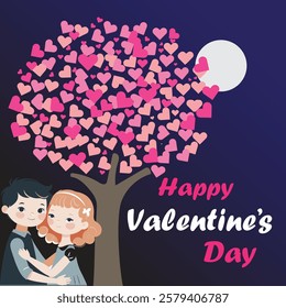 Romantic Valentine's Day Vector Illustration with Cute Couple Hugging and Heart Background