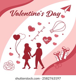 Romantic Valentine's Day Vector Illustration with Hearts and Love Elements