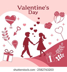 Romantic Valentine's Day Vector Illustration with Hearts and Love Elements