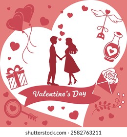Romantic Valentine's Day Vector Illustration with Hearts and Love Elements