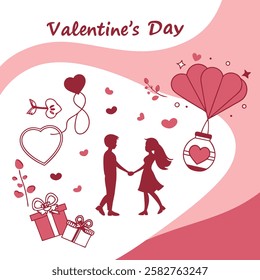 Romantic Valentine's Day Vector Illustration with Hearts and Love Elements