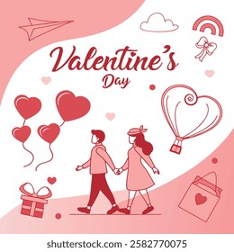 Romantic Valentine's Day Vector Illustration with Hearts and Love Elements