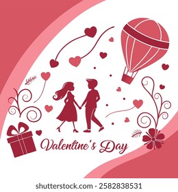 Romantic Valentine's Day Vector Illustration with Hearts and Love Elements