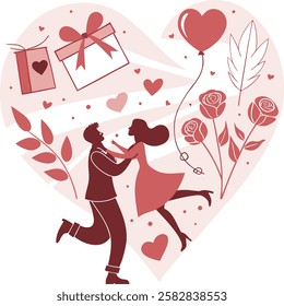 Romantic Valentine's Day Vector Illustration with Hearts and Love Elements