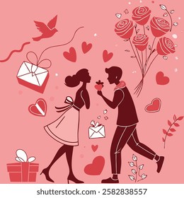 Romantic Valentine's Day Vector Illustration with Hearts and Love Elements