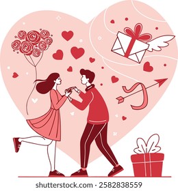 Romantic Valentine's Day Vector Illustration with Hearts and Love Elements