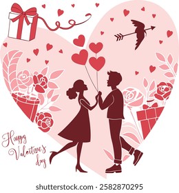 Romantic Valentine's Day Vector Illustration with Hearts and Love Elements