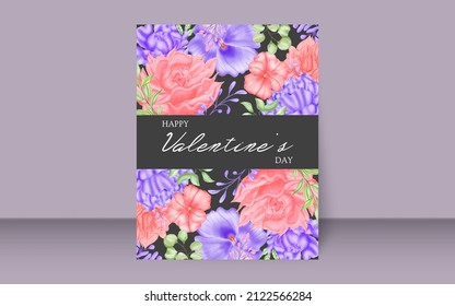 Romantic valentine's day vertical poster template with flowers