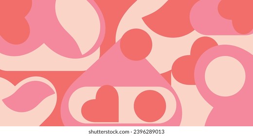 Romantic vector abstract geometric background with hearts, circles. Abstract mosaic. Vector.