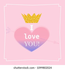 Romantic vector background with heart and gold crown