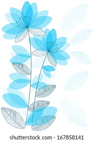 romantic vector blue flowers isolated on white background