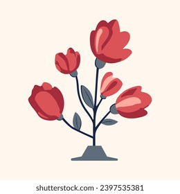 Romantic vector bouquet. Cartoon blooming peony. Valentines day, flat style. Vintage style. Romantic vector icon.