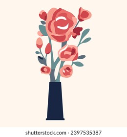 Romantic vector bouquet. Cartoon blooming roses. Valentines day, flat style. Vintage style. Romantic vector icon. 