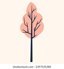 Romantic vector element pastel colored tree. Autumnal vector icon. Vintage style. 
