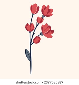 Romantic vector flower. Cartoon blooming flowers. Valentines day, flat style. Vintage style. Romantic icon.