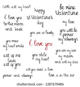 Romantic vector hand drawn lettering and phrases
