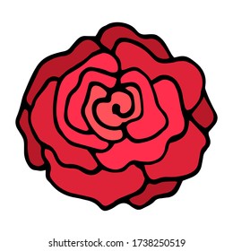 romantic vector hand-drawn cartoon red rosebud. a single decorative doodle element isolated on a white background